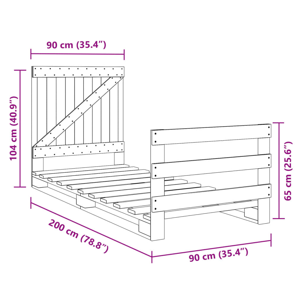 Bedframe met hoofdbord massief grenenhout 90x200 cm is nu te koop bij PeponiXL, paradijselijk wonen!