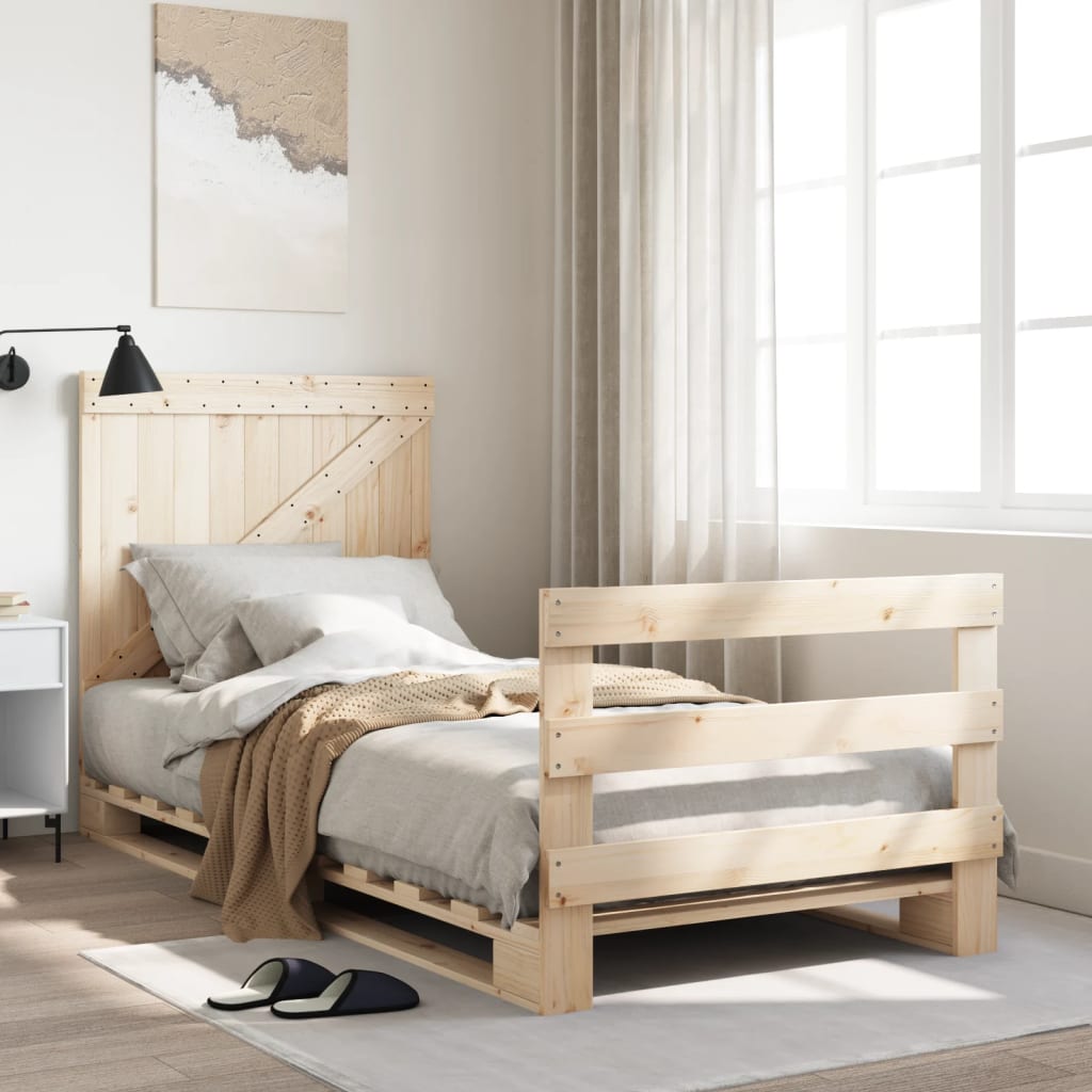 Bedframe met hoofdbord massief grenenhout 90x200 cm is nu te koop bij PeponiXL, paradijselijk wonen!