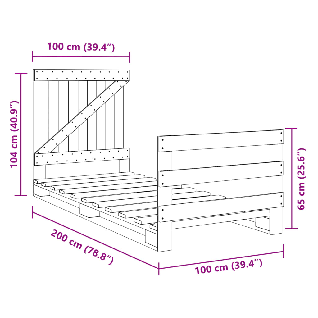 Bedframe met hoofdbord massief grenenhout 100x200 cm is nu te koop bij PeponiXL, paradijselijk wonen!