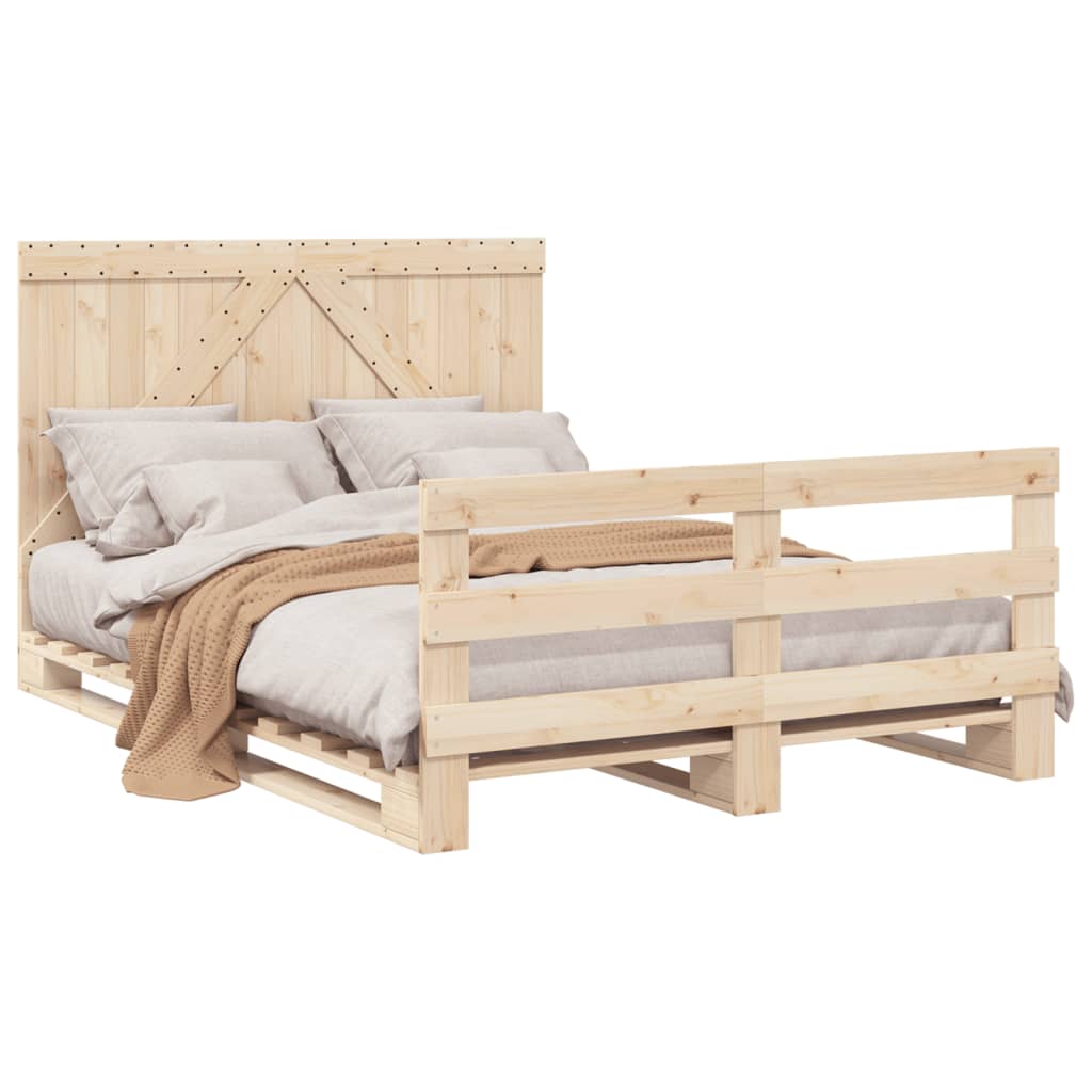Bedframe met hoofdbord massief grenenhout wit 140x200 cm is nu te koop bij PeponiXL, paradijselijk wonen!