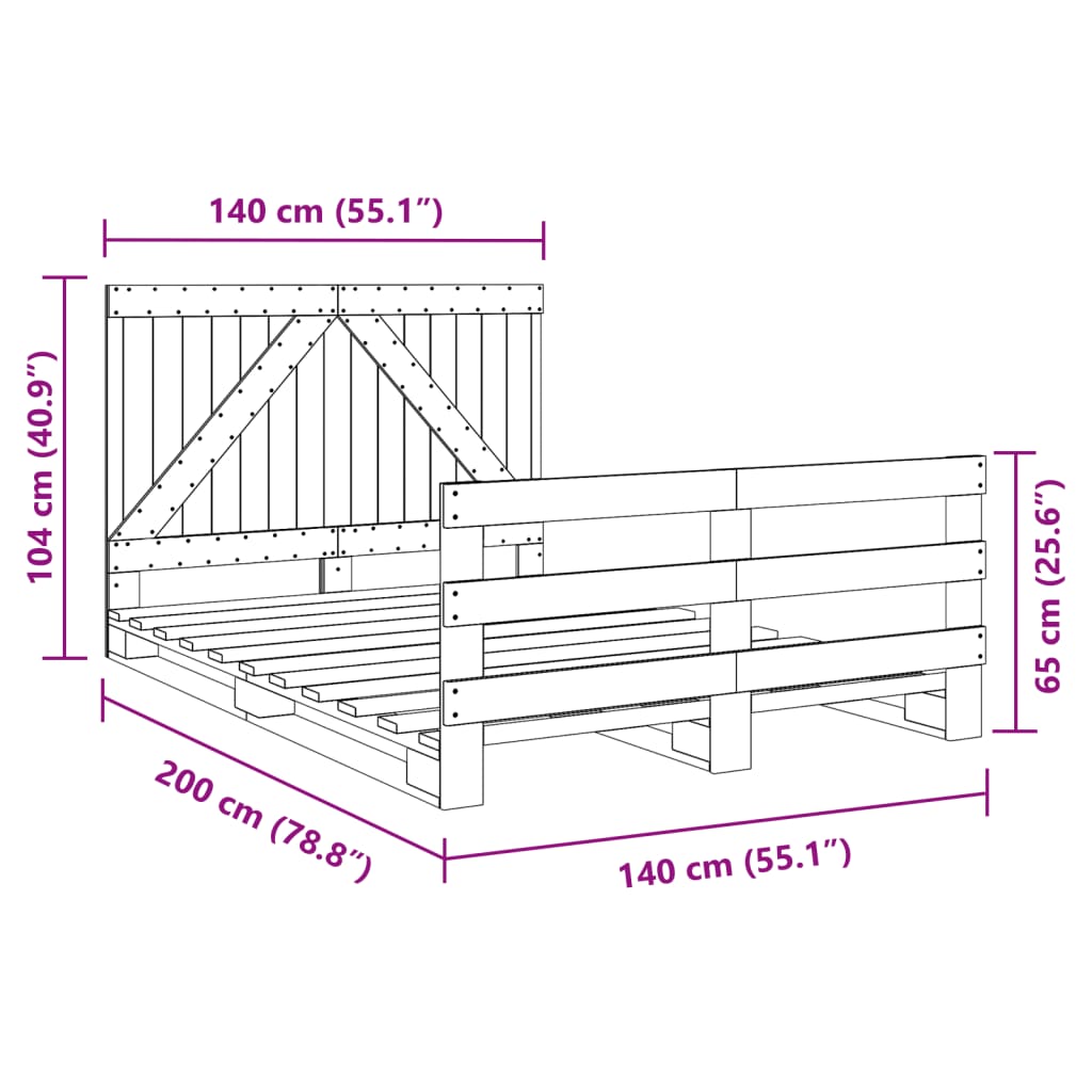 Bedframe met hoofdbord massief grenenhout wit 140x200 cm is nu te koop bij PeponiXL, paradijselijk wonen!