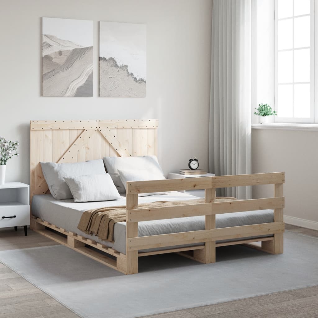 Bedframe met hoofdbord massief grenenhout wit 140x200 cm is nu te koop bij PeponiXL, paradijselijk wonen!