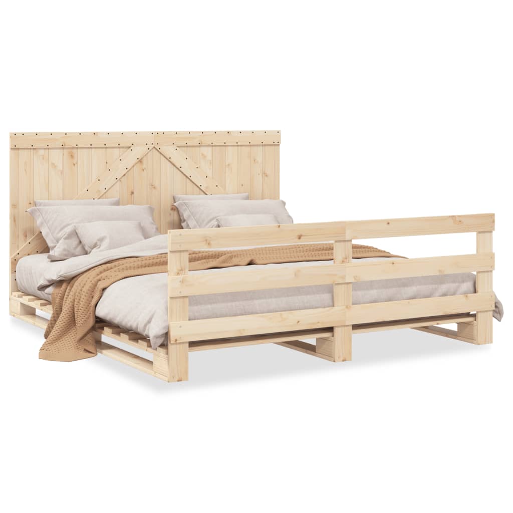 Bedframe met hoofdbord massief grenenhout 200x200 cm is nu te koop bij PeponiXL, paradijselijk wonen!