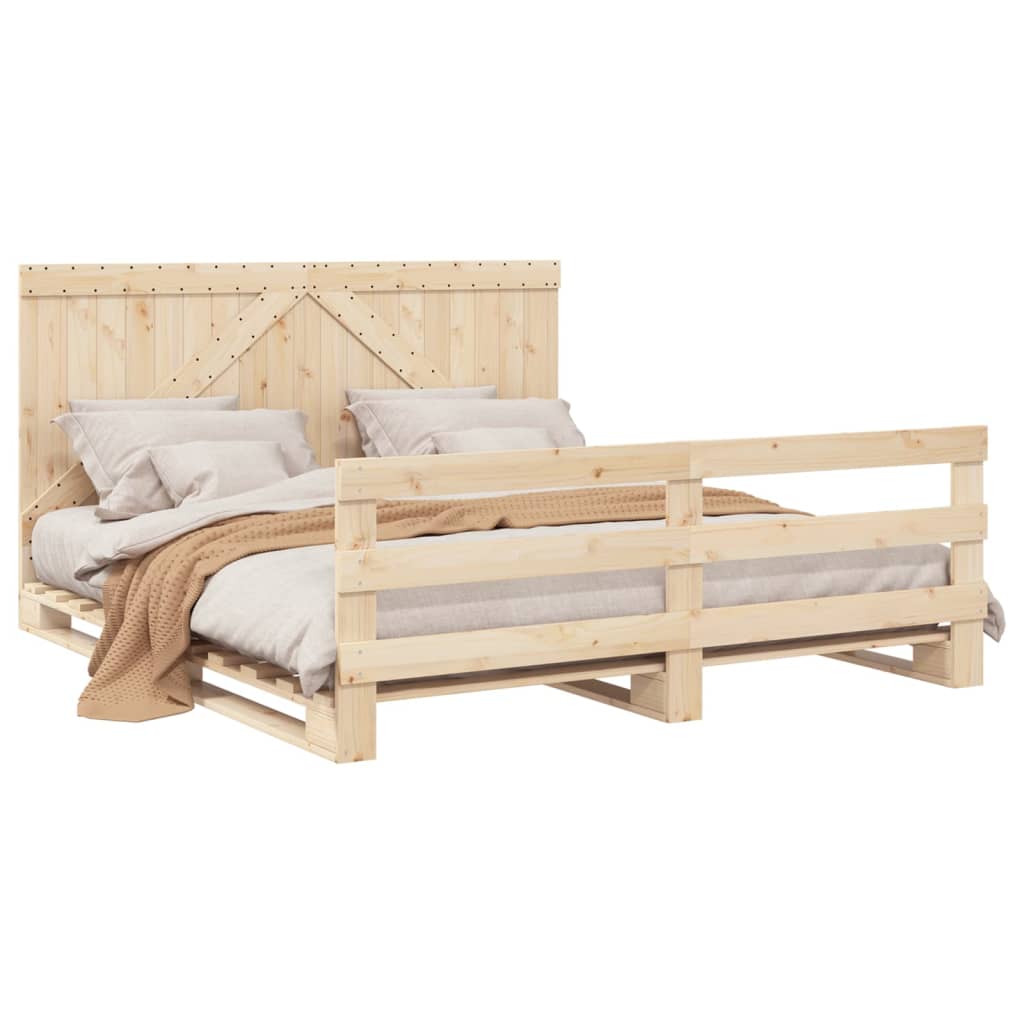Bedframe met hoofdbord massief grenenhout 200x200 cm is nu te koop bij PeponiXL, paradijselijk wonen!