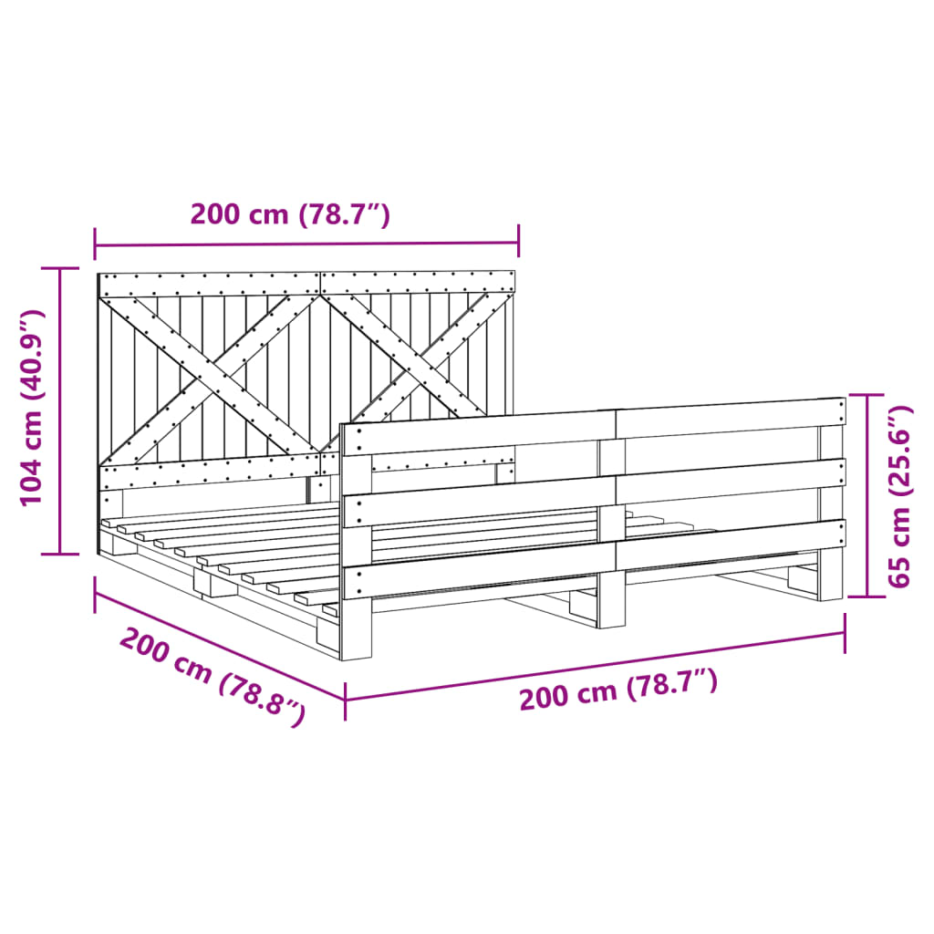Bedframe met hoofdbord massief grenenhout 200x200 cm is nu te koop bij PeponiXL, paradijselijk wonen!