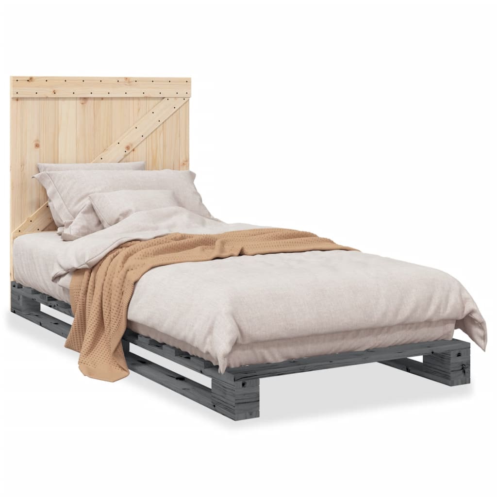 Bedframe met hoofdbord massief grenenhout grijs 90x200 cm is nu te koop bij PeponiXL, paradijselijk wonen!