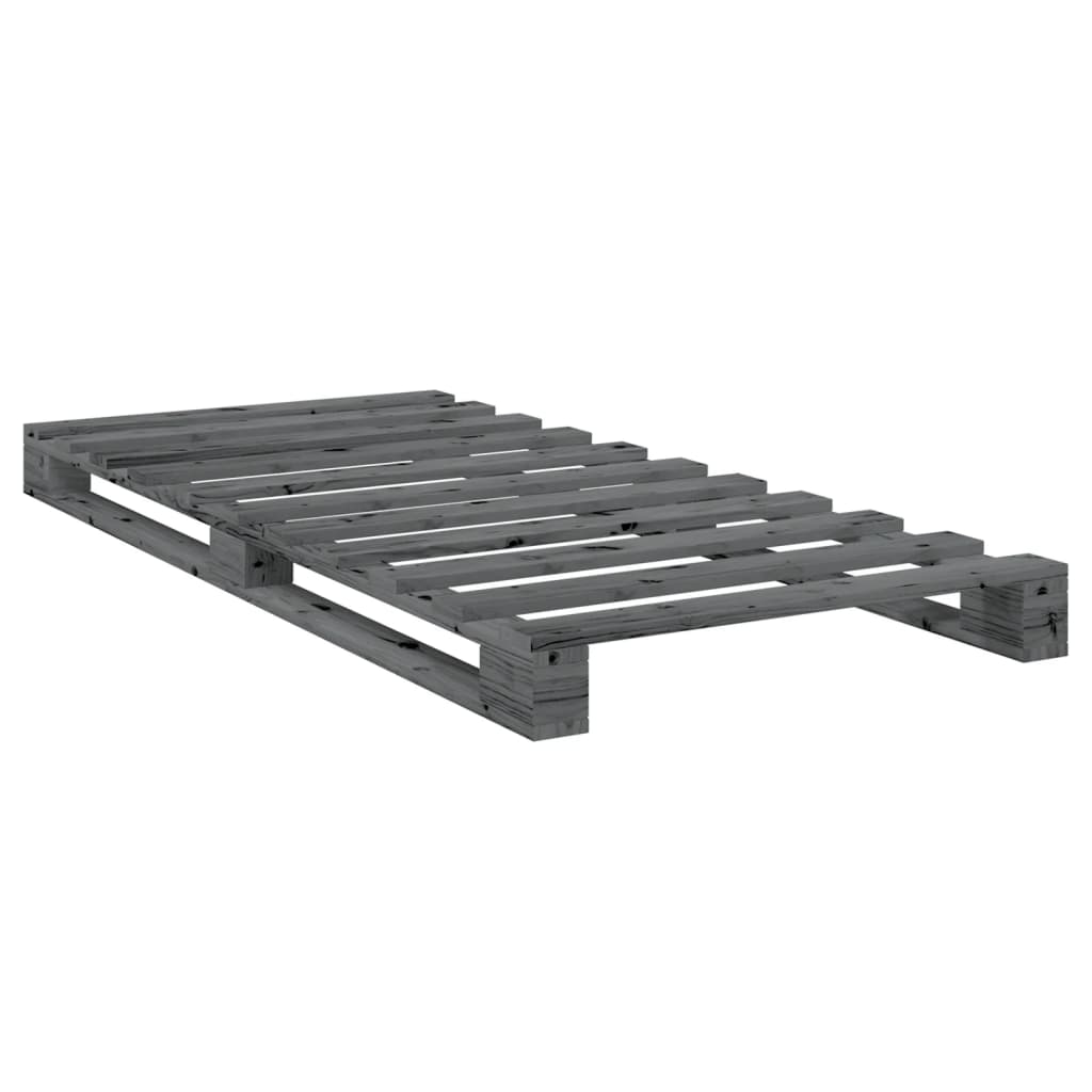 Bedframe met hoofdbord massief grenenhout grijs 90x200 cm is nu te koop bij PeponiXL, paradijselijk wonen!