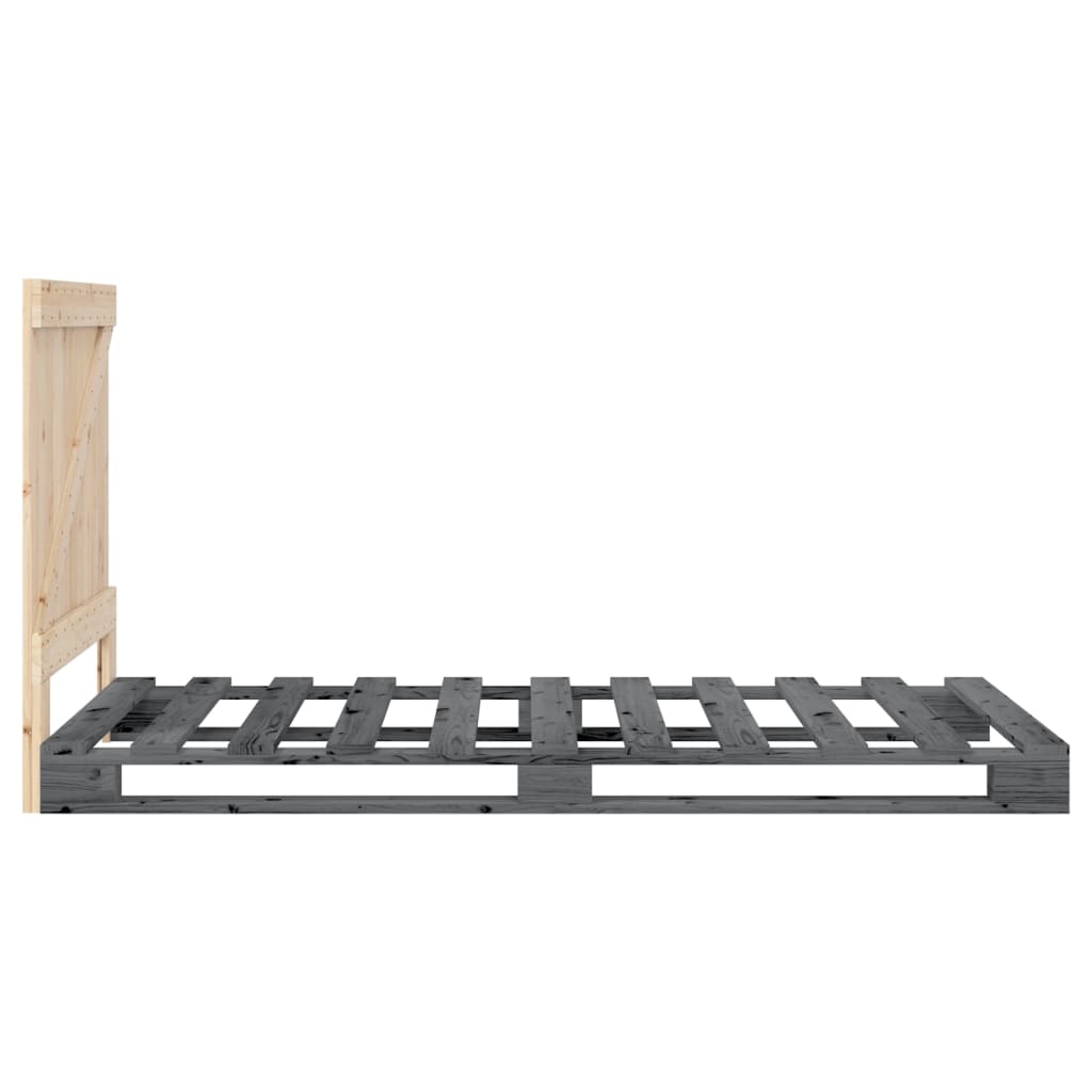 Bedframe met hoofdbord massief grenenhout grijs 90x200 cm is nu te koop bij PeponiXL, paradijselijk wonen!