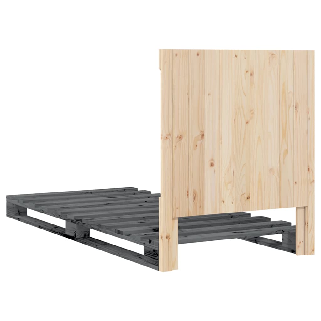 Bedframe met hoofdbord massief grenenhout grijs 90x200 cm is nu te koop bij PeponiXL, paradijselijk wonen!