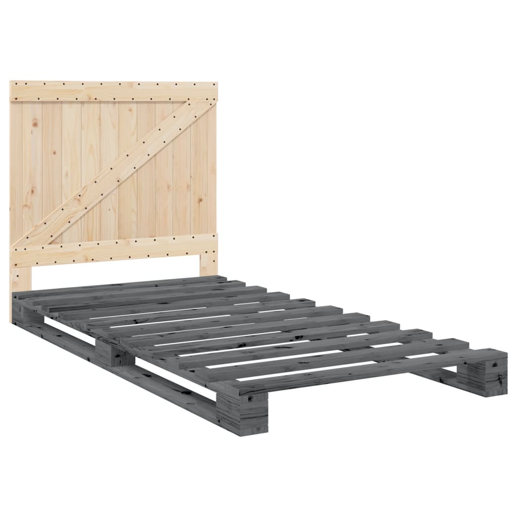 Bedframe met hoofdbord massief grenenhout grijs 100x200 cm is nu te koop bij PeponiXL, paradijselijk wonen!