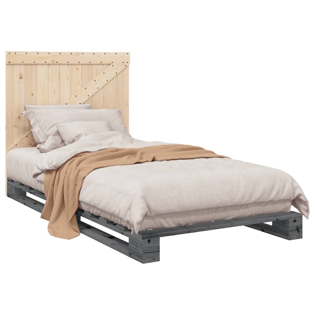 Bedframe met hoofdbord massief grenenhout grijs 100x200 cm is nu te koop bij PeponiXL, paradijselijk wonen!
