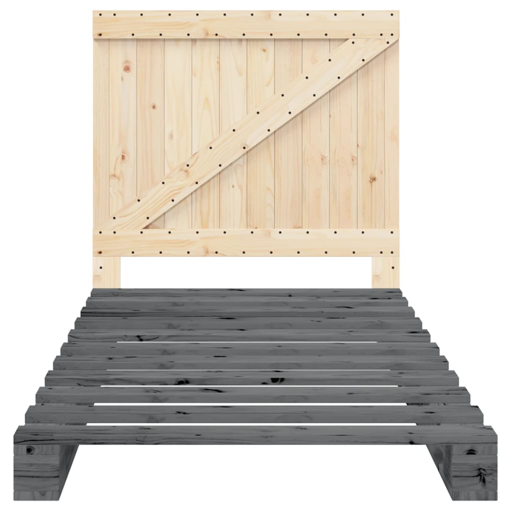 Bedframe met hoofdbord massief grenenhout grijs 100x200 cm is nu te koop bij PeponiXL, paradijselijk wonen!