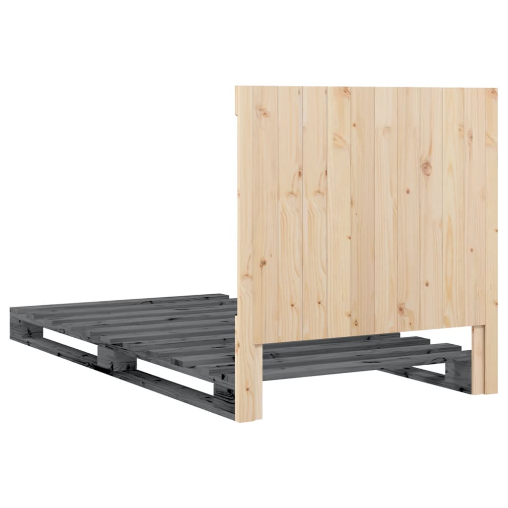 Bedframe met hoofdbord massief grenenhout grijs 100x200 cm is nu te koop bij PeponiXL, paradijselijk wonen!