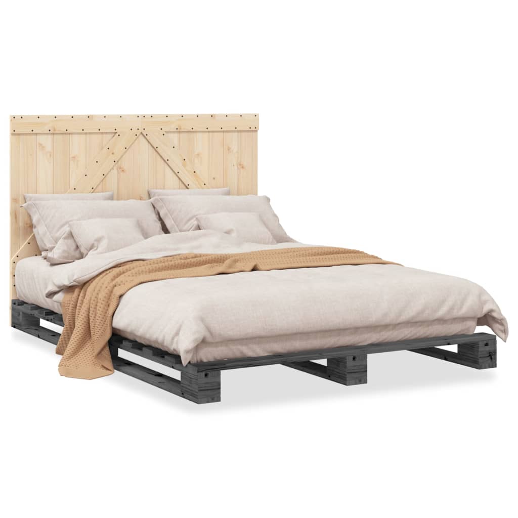 Bedframe met hoofdbord massief grenenhout grijs 140x200 cm is nu te koop bij PeponiXL, paradijselijk wonen!