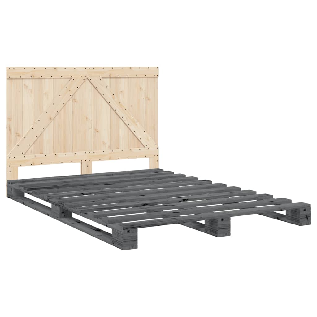 Bedframe met hoofdbord massief grenenhout grijs 140x200 cm is nu te koop bij PeponiXL, paradijselijk wonen!