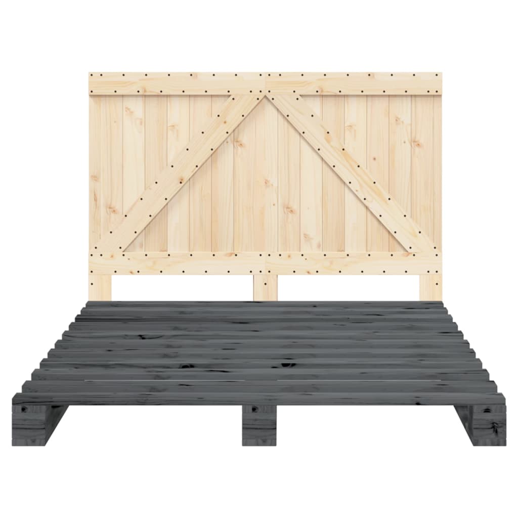 Bedframe met hoofdbord massief grenenhout grijs 140x200 cm is nu te koop bij PeponiXL, paradijselijk wonen!