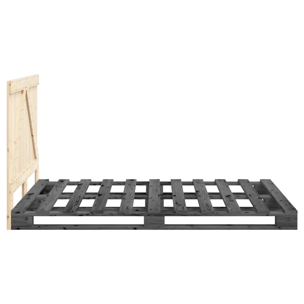 Bedframe met hoofdbord massief grenenhout grijs 140x200 cm is nu te koop bij PeponiXL, paradijselijk wonen!
