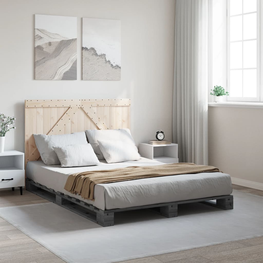 Bedframe met hoofdbord massief grenenhout grijs 140x200 cm is nu te koop bij PeponiXL, paradijselijk wonen!
