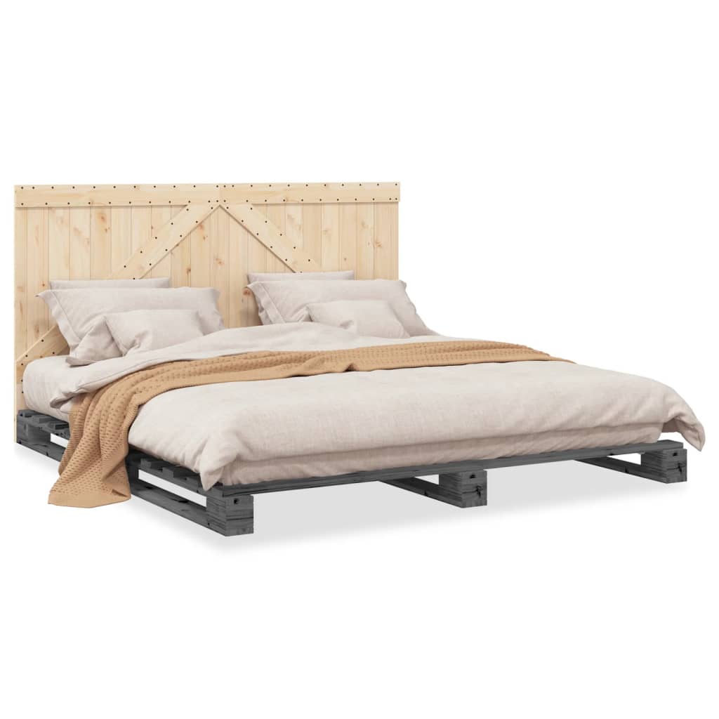 Bedframe met hoofdbord massief grenenhout grijs 200x200 cm is nu te koop bij PeponiXL, paradijselijk wonen!