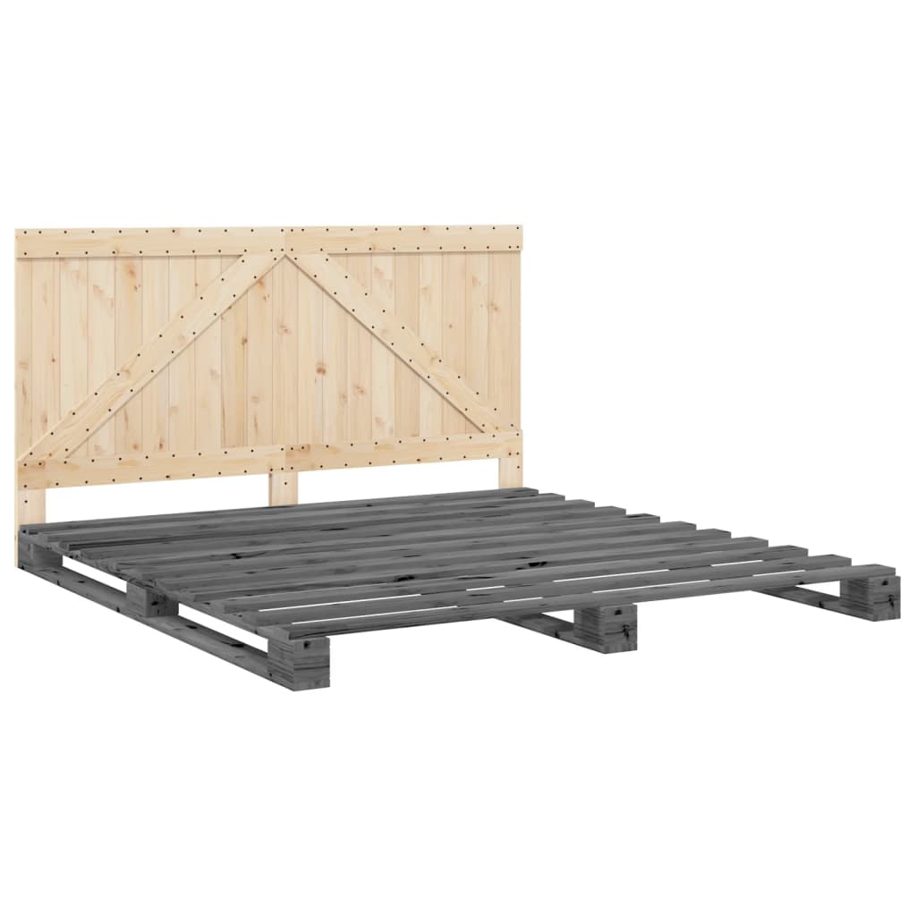 Bedframe met hoofdbord massief grenenhout grijs 200x200 cm is nu te koop bij PeponiXL, paradijselijk wonen!