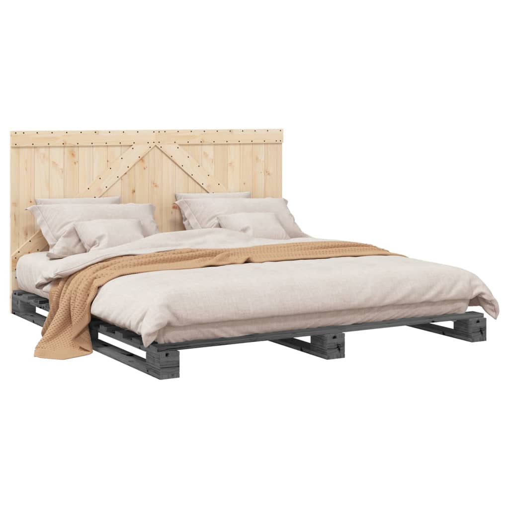 Bedframe met hoofdbord massief grenenhout grijs 200x200 cm is nu te koop bij PeponiXL, paradijselijk wonen!