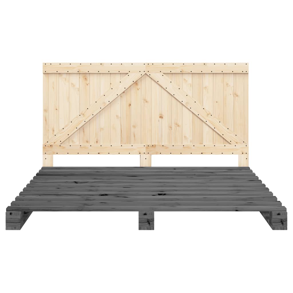Bedframe met hoofdbord massief grenenhout grijs 200x200 cm is nu te koop bij PeponiXL, paradijselijk wonen!