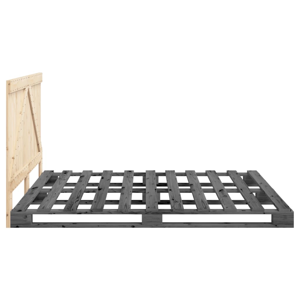 Bedframe met hoofdbord massief grenenhout grijs 200x200 cm is nu te koop bij PeponiXL, paradijselijk wonen!