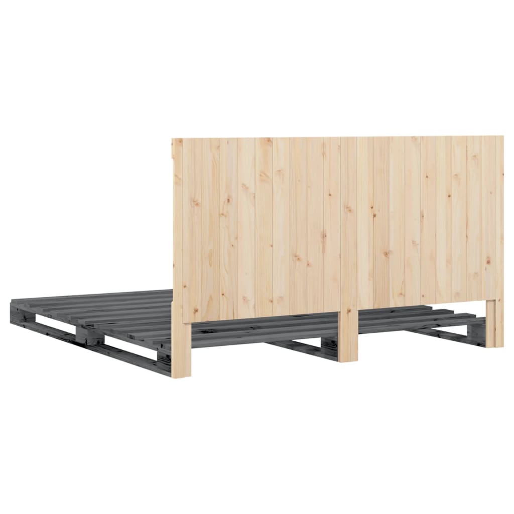 Bedframe met hoofdbord massief grenenhout grijs 200x200 cm is nu te koop bij PeponiXL, paradijselijk wonen!