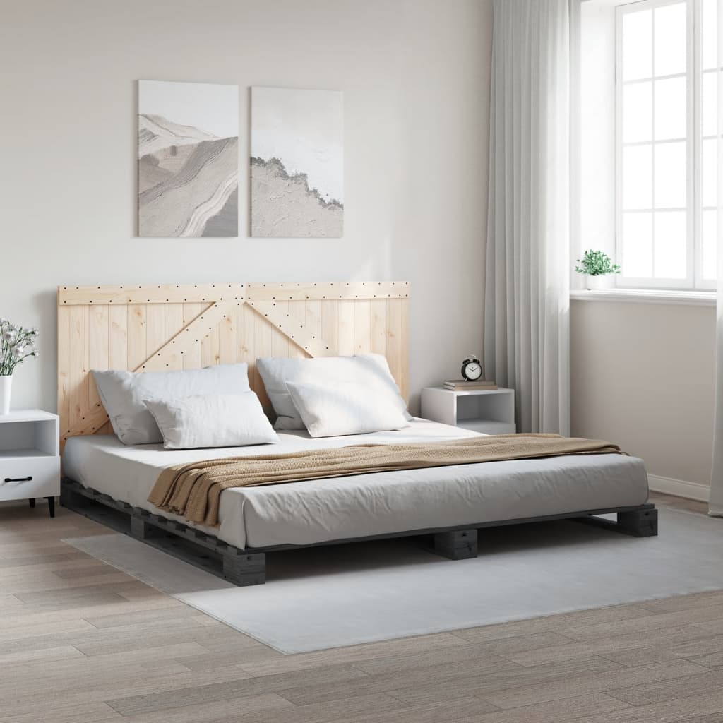 Bedframe met hoofdbord massief grenenhout grijs 200x200 cm is nu te koop bij PeponiXL, paradijselijk wonen!