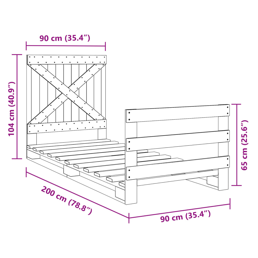 Bedframe met hoofdbord massief grenenhout 90x200 cm is nu te koop bij PeponiXL, paradijselijk wonen!