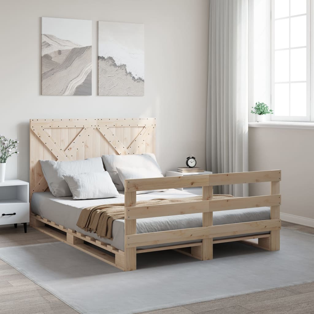 Bedframe met hoofdbord massief grenenhout wit 140x200 cm is nu te koop bij PeponiXL, paradijselijk wonen!
