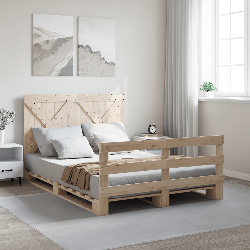 Bedframe met hoofdbord massief grenenhout 160x200 cm is nu te koop bij PeponiXL, paradijselijk wonen!