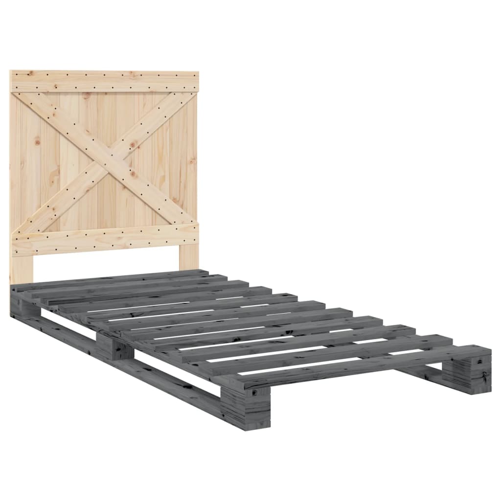 Bedframe met hoofdbord massief grenenhout grijs 90x200 cm is nu te koop bij PeponiXL, paradijselijk wonen!
