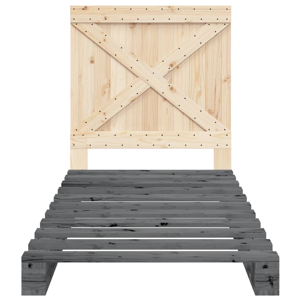 Bedframe met hoofdbord massief grenenhout grijs 90x200 cm is nu te koop bij PeponiXL, paradijselijk wonen!
