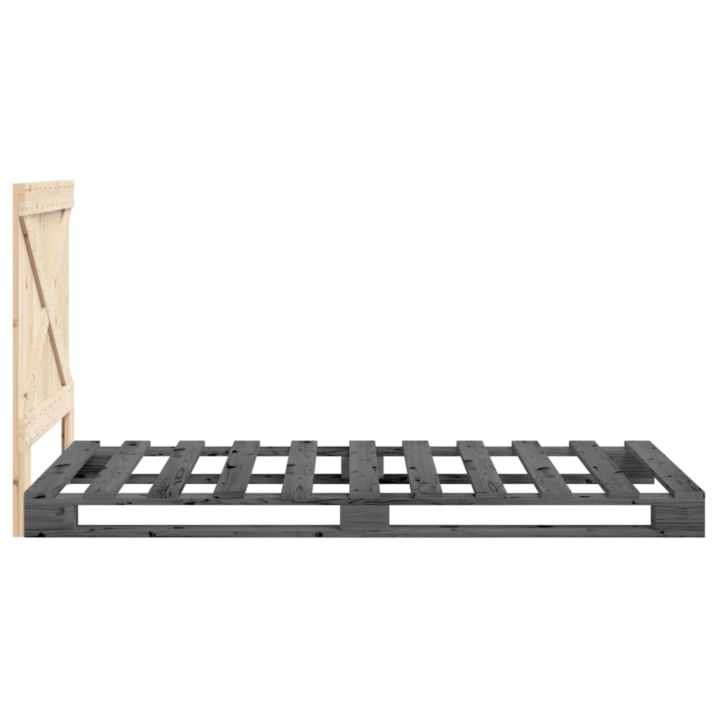 Bedframe met hoofdbord massief grenenhout grijs 90x200 cm is nu te koop bij PeponiXL, paradijselijk wonen!