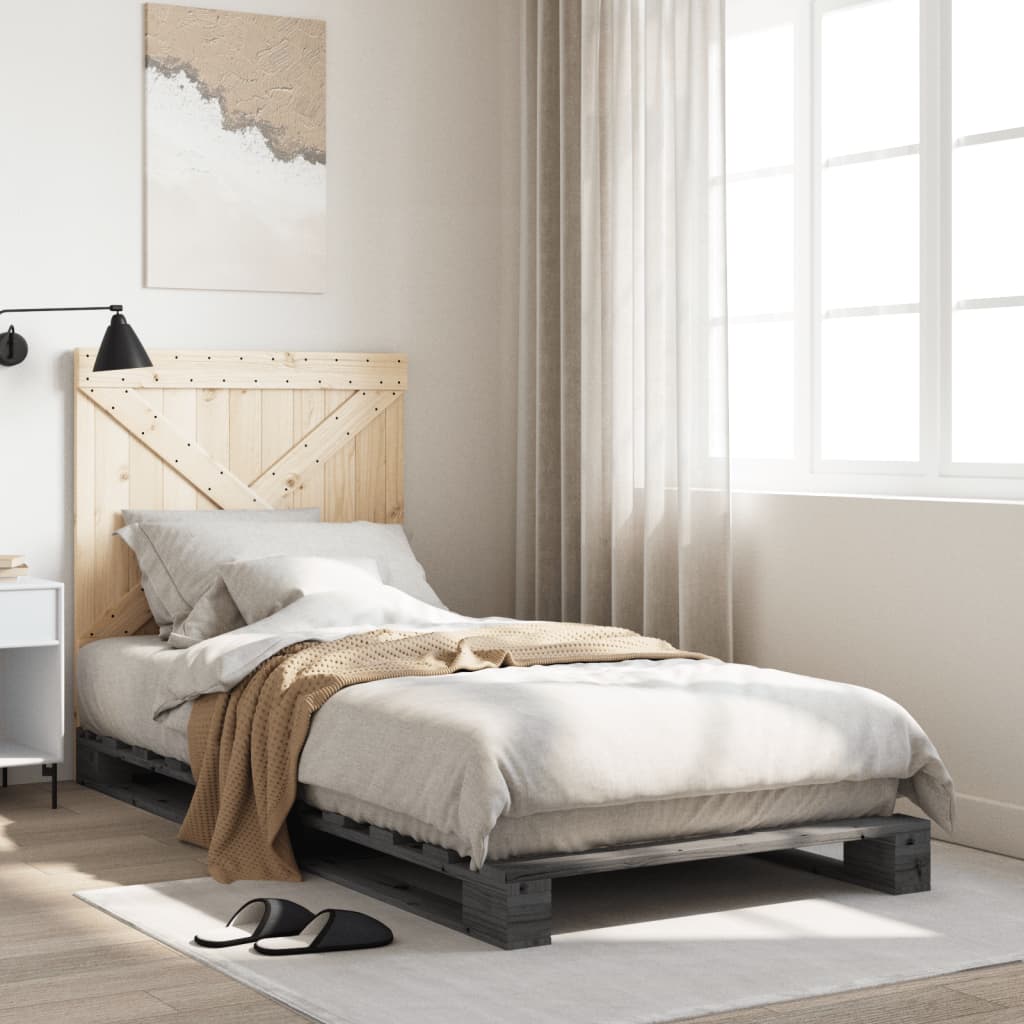Bedframe met hoofdbord massief grenenhout grijs 90x200 cm is nu te koop bij PeponiXL, paradijselijk wonen!