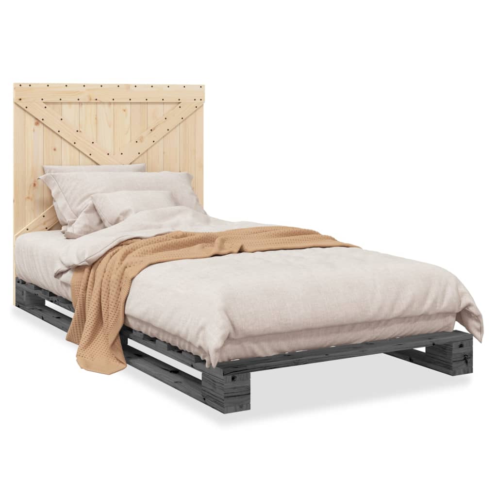 Bedframe met hoofdbord massief grenenhout grijs 100x200 cm is nu te koop bij PeponiXL, paradijselijk wonen!