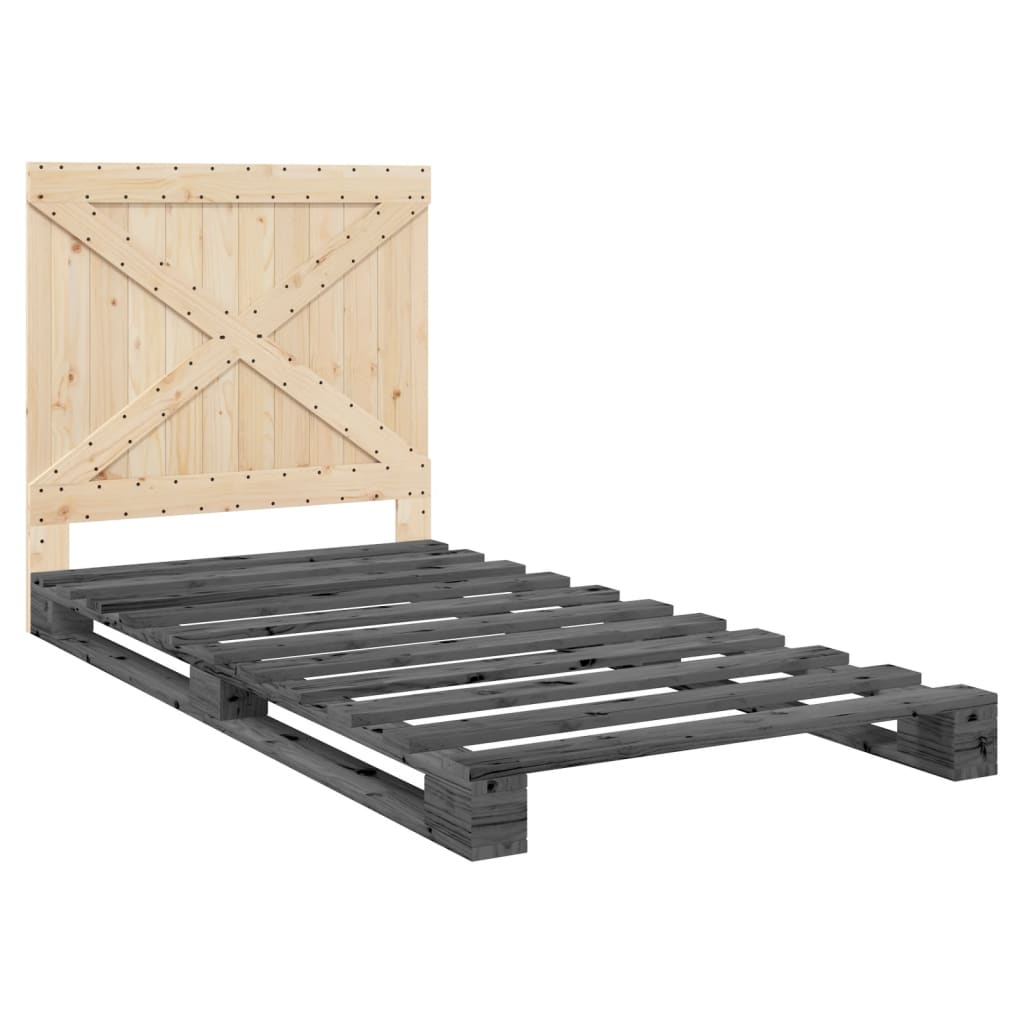 Bedframe met hoofdbord massief grenenhout grijs 100x200 cm is nu te koop bij PeponiXL, paradijselijk wonen!
