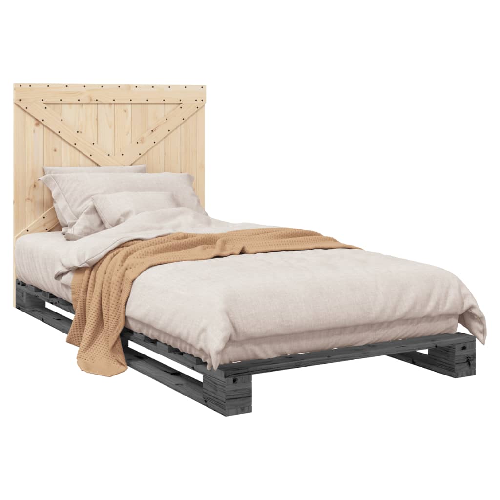 Bedframe met hoofdbord massief grenenhout grijs 100x200 cm is nu te koop bij PeponiXL, paradijselijk wonen!