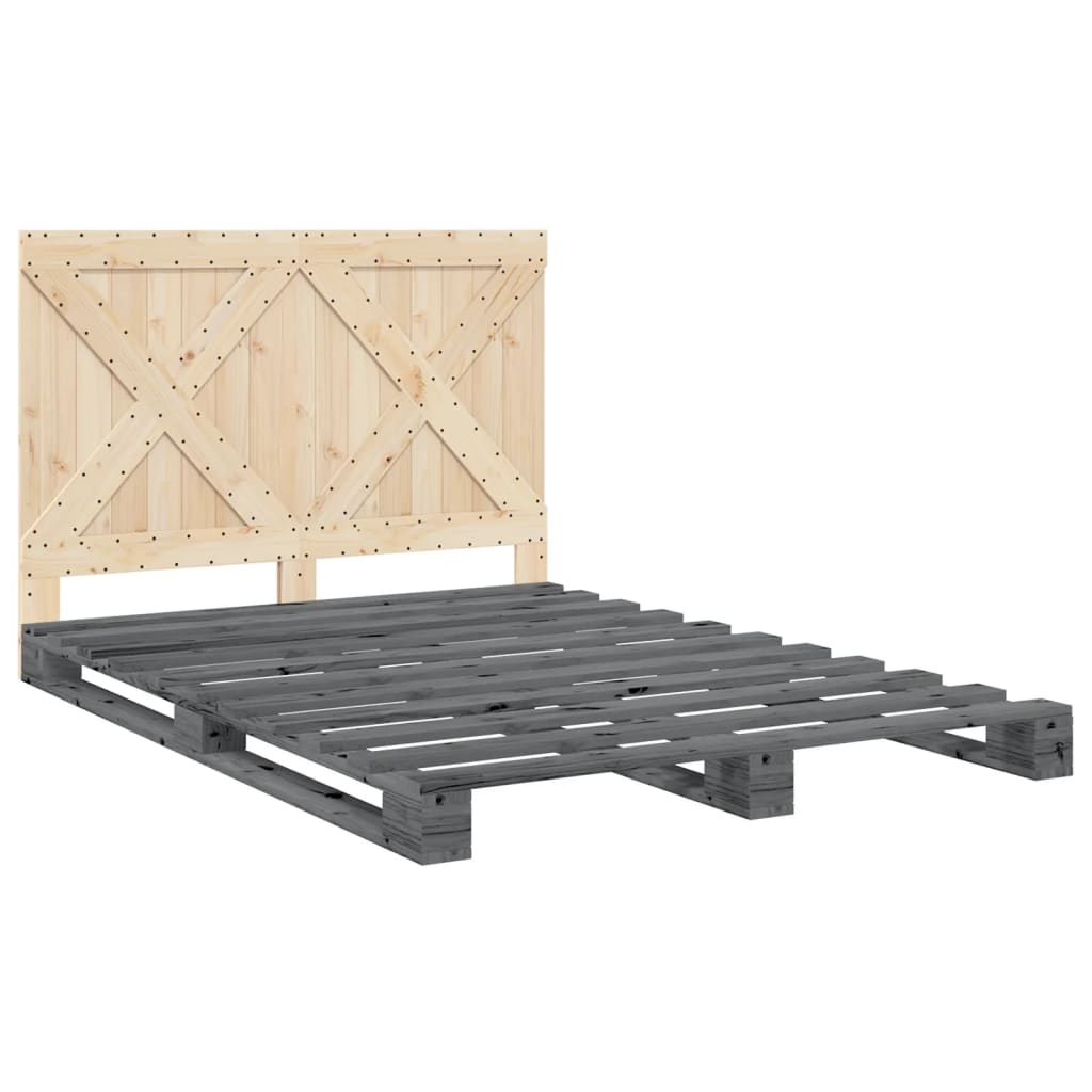 Bedframe met hoofdbord massief grenenhout grijs 140x200 cm is nu te koop bij PeponiXL, paradijselijk wonen!