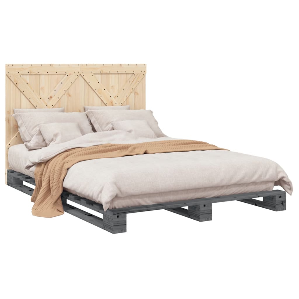 Bedframe met hoofdbord massief grenenhout grijs 140x200 cm is nu te koop bij PeponiXL, paradijselijk wonen!