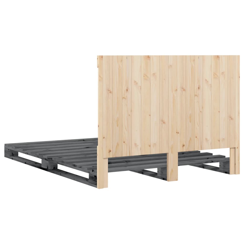 Bedframe met hoofdbord massief grenenhout grijs 140x200 cm is nu te koop bij PeponiXL, paradijselijk wonen!