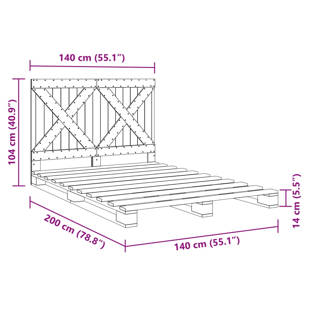 Bedframe met hoofdbord massief grenenhout grijs 140x200 cm is nu te koop bij PeponiXL, paradijselijk wonen!