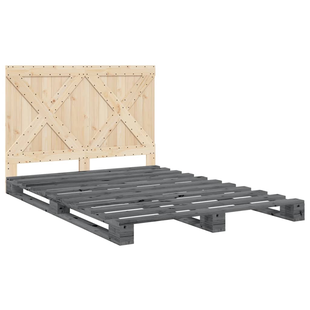 Bedframe met hoofdbord massief grenenhout grijs 160x200 cm is nu te koop bij PeponiXL, paradijselijk wonen!