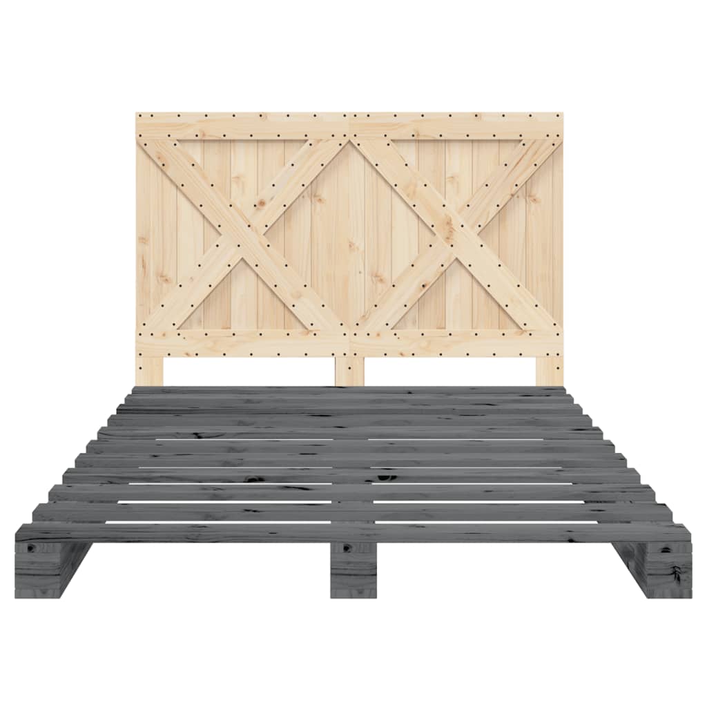Bedframe met hoofdbord massief grenenhout grijs 160x200 cm is nu te koop bij PeponiXL, paradijselijk wonen!