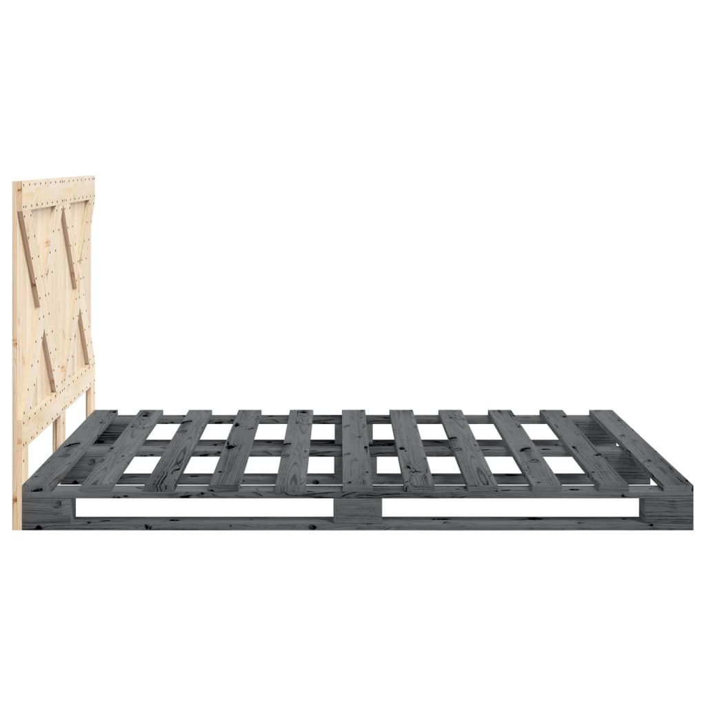 Bedframe met hoofdbord massief grenenhout grijs 160x200 cm is nu te koop bij PeponiXL, paradijselijk wonen!