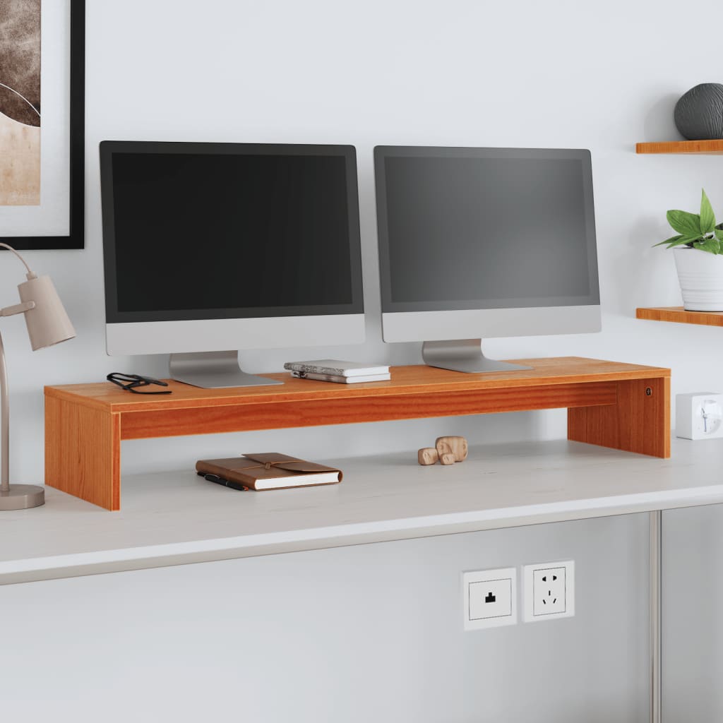 Monitorstandaard 100x27x15 cm massief grenenhout wasbruin is nu te koop bij PeponiXL, paradijselijk wonen!
