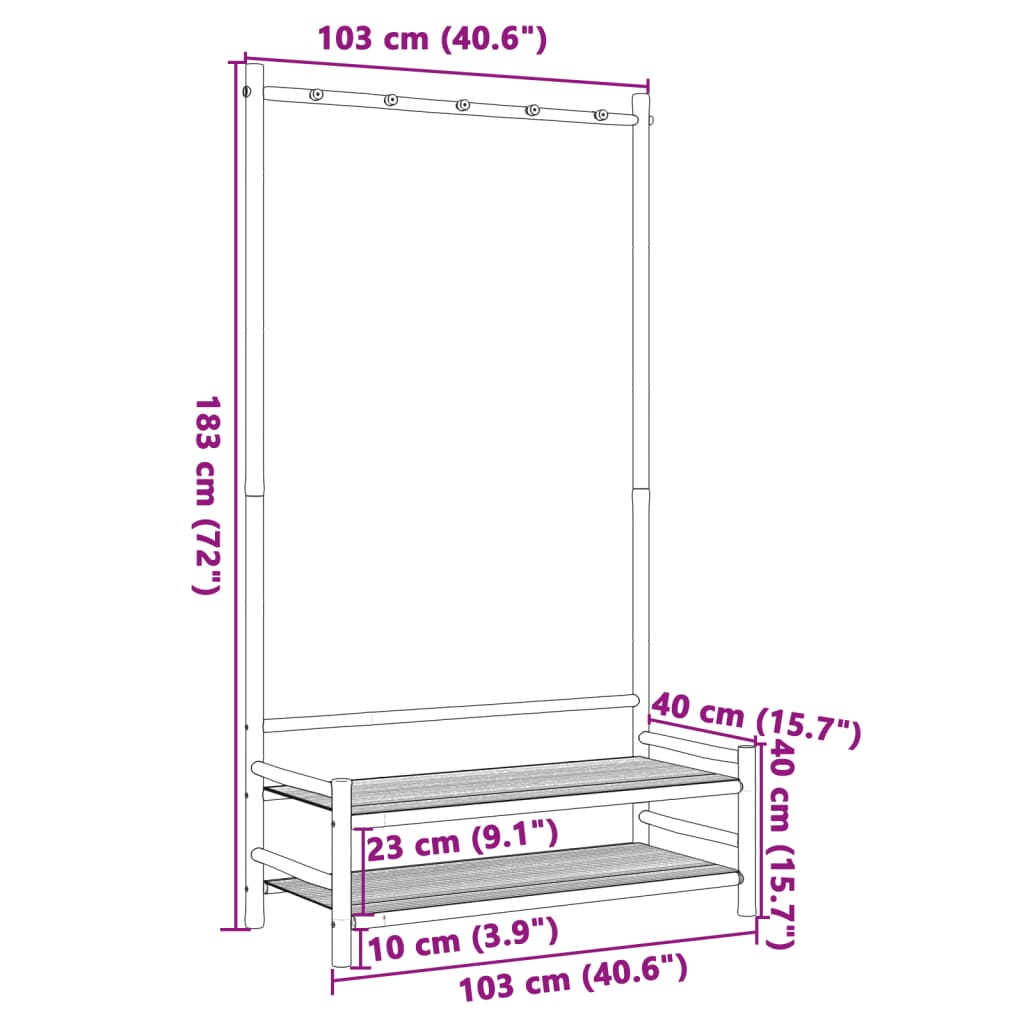 Kledingrek met schappen 103x40x183 cm bamboe is nu te koop bij PeponiXL, paradijselijk wonen!