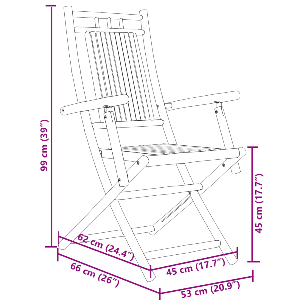 Tuinstoelen 2 st inklapbaar 53x66x99 bamboe is nu te koop bij PeponiXL, paradijselijk wonen!