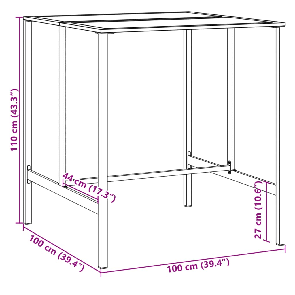 Bartafel 100x100x110 cm gepoedercoat staal zwart is nu te koop bij PeponiXL, paradijselijk wonen!